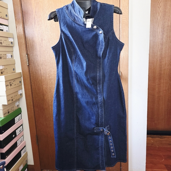 Anthropologie Porridge Denim Hardware Midi Dress Size Large Petite - Picture 6 of 11